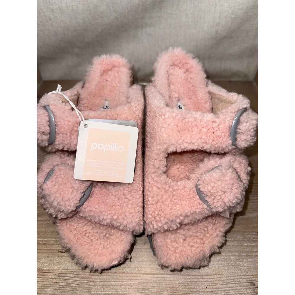 NWT Papillio Birkenstock 40 Arizona Platform Sandals Pink Teddy Shearling New
